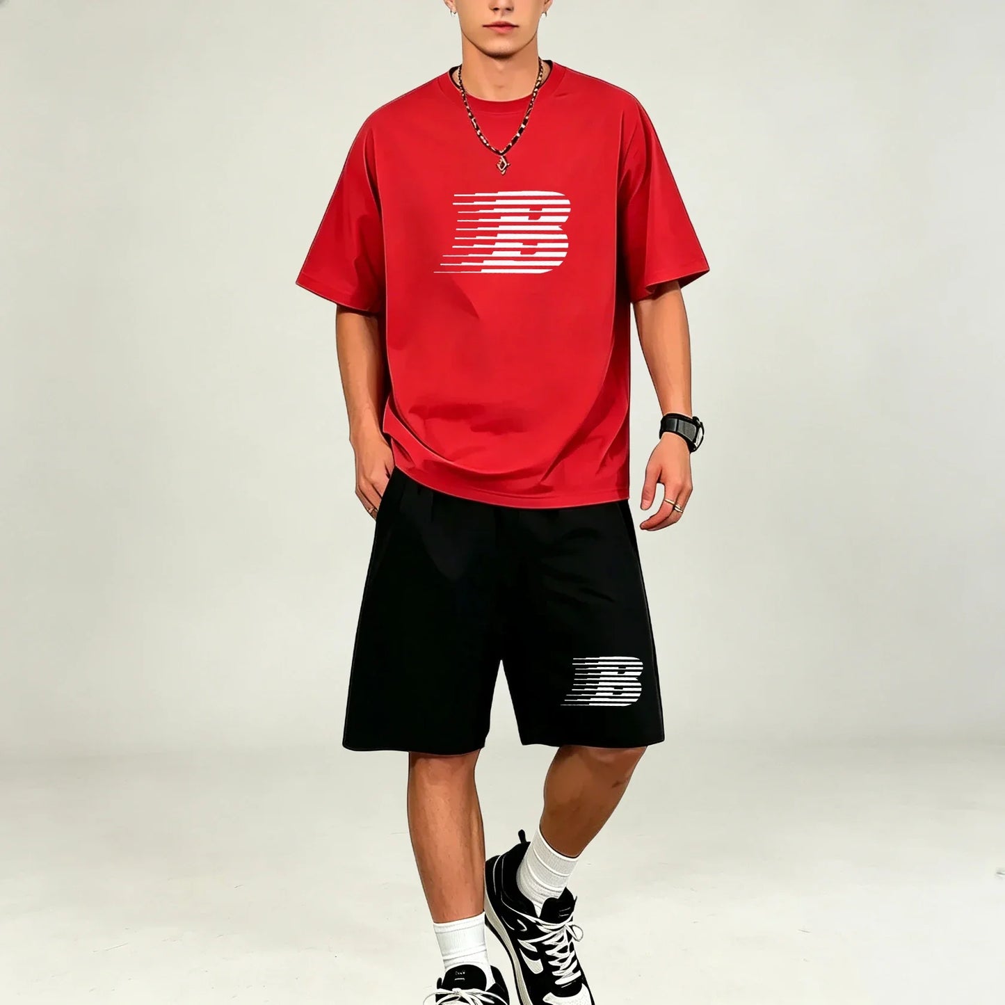 Men's Quick Dry Oversized T-Shirt and Drawstring Sport Shorts Set