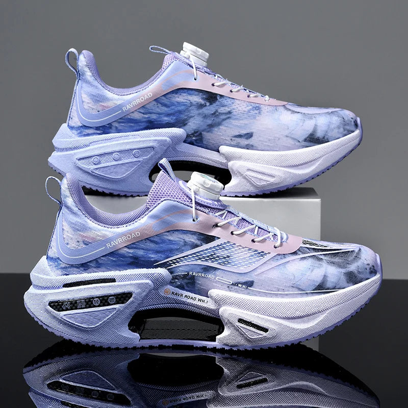 Elastic Speed Running Shoes for Men, Carbon Plate Push Rotating Buckle Sports Shoes for Women, Professional Shock-Absorbing