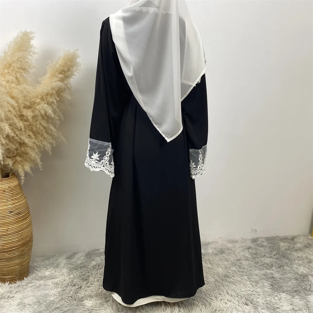 Women’s Lace Trim Nida Abaya with Pockets
