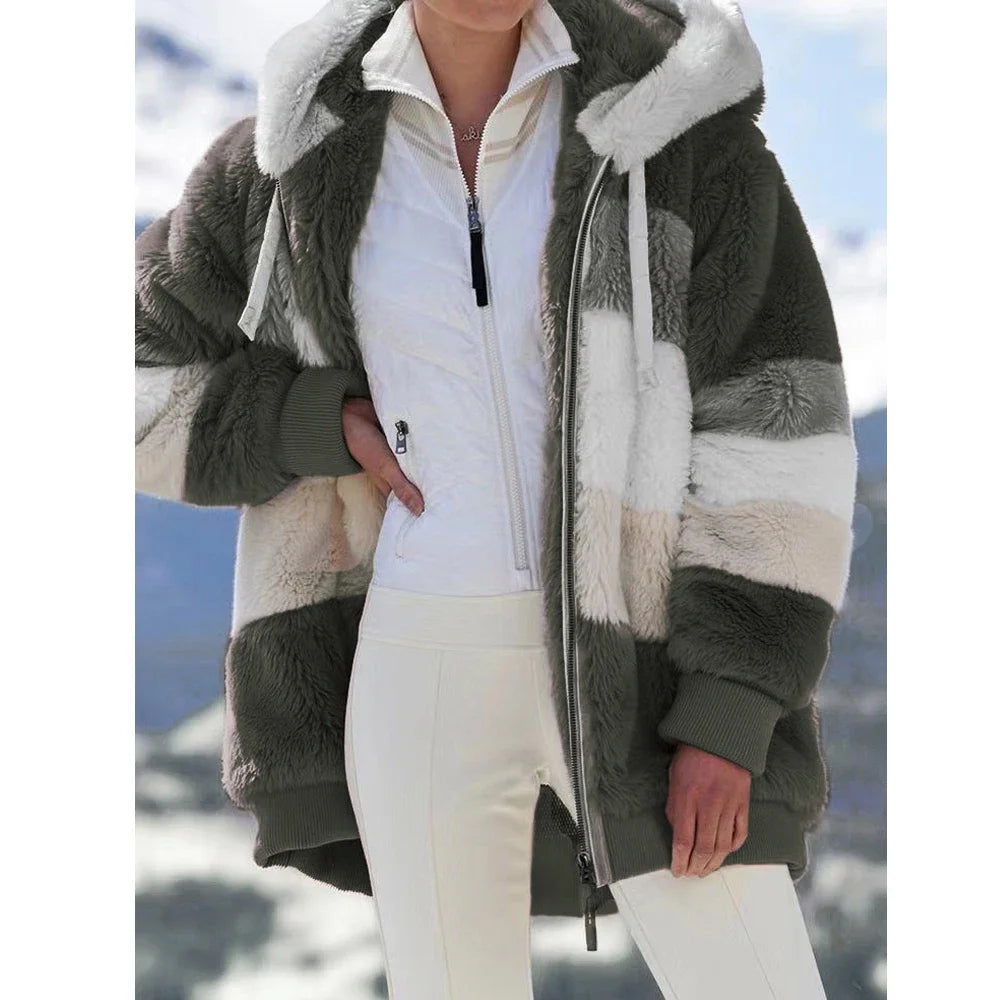 Women's Hooded Plaid Patchwork Winter Jacket