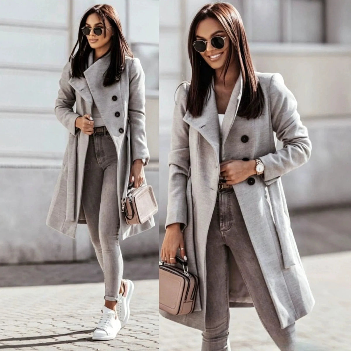 Women's Elegant Belted Long Coat