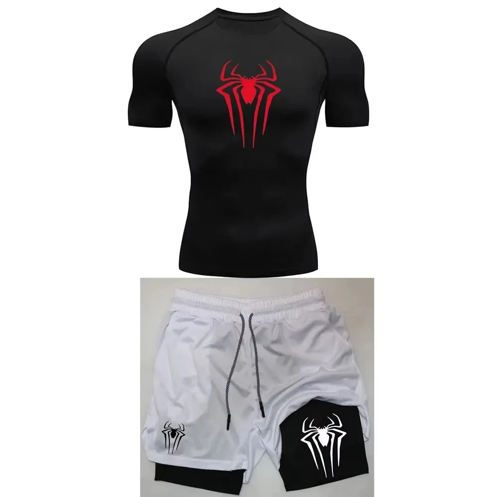 Men’s Spider Print Compression Workout Set