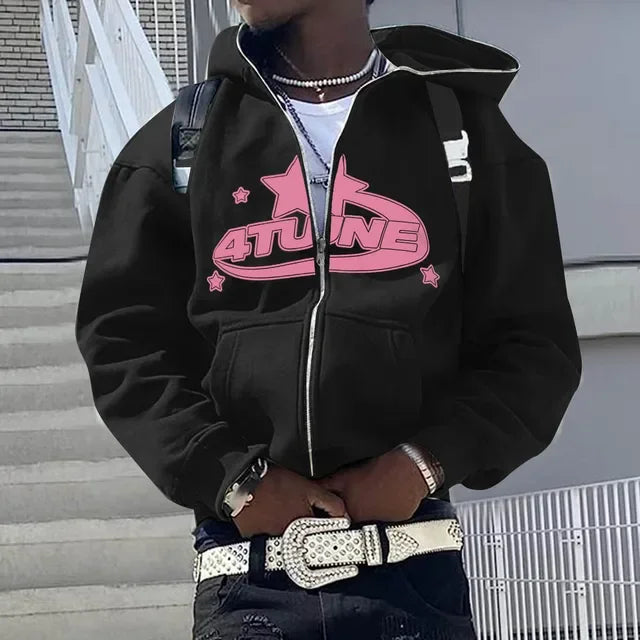 Men’s Hip Hop Printed Zip Hoodie