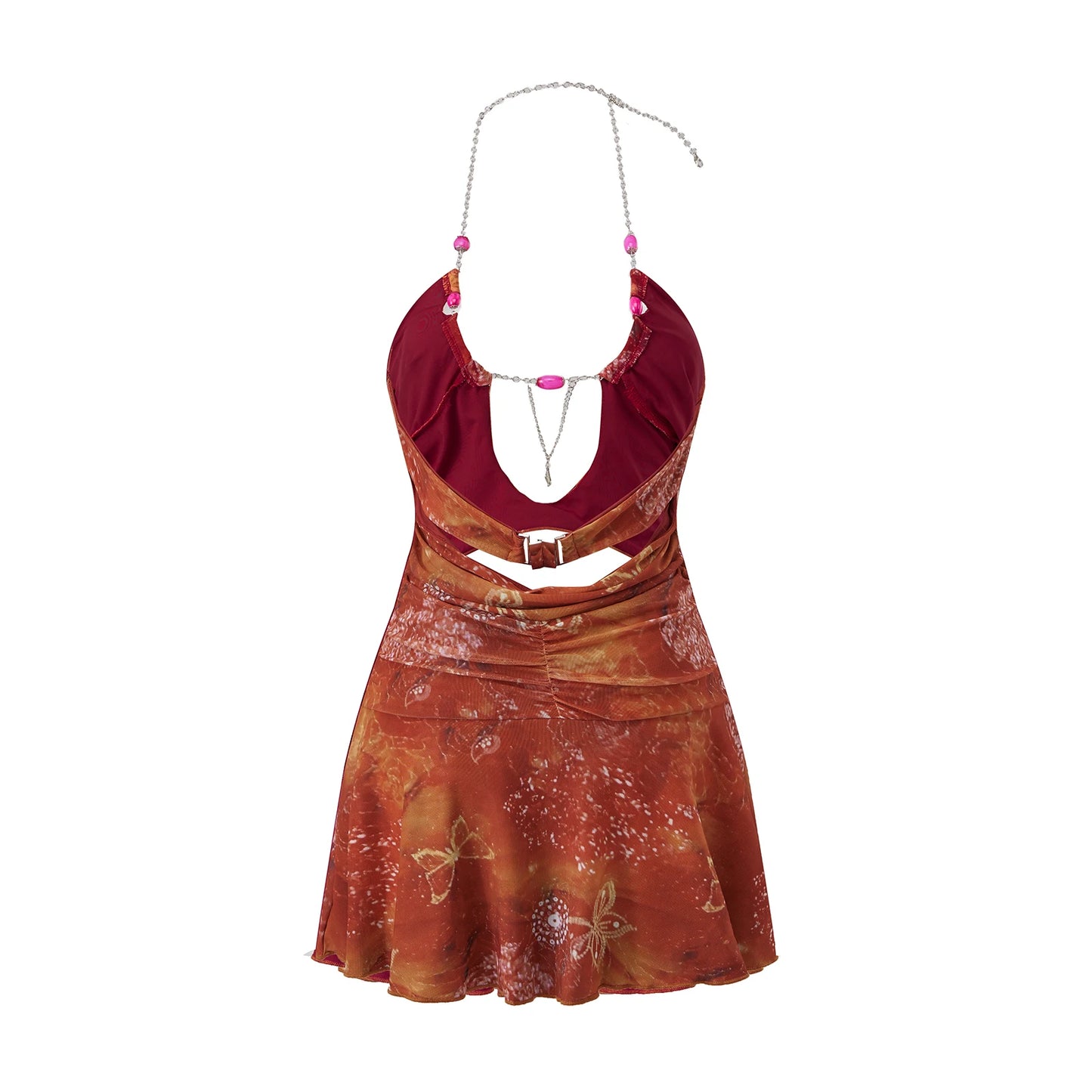 Women’s Y2K Beaded Chain Halter Mini Dress