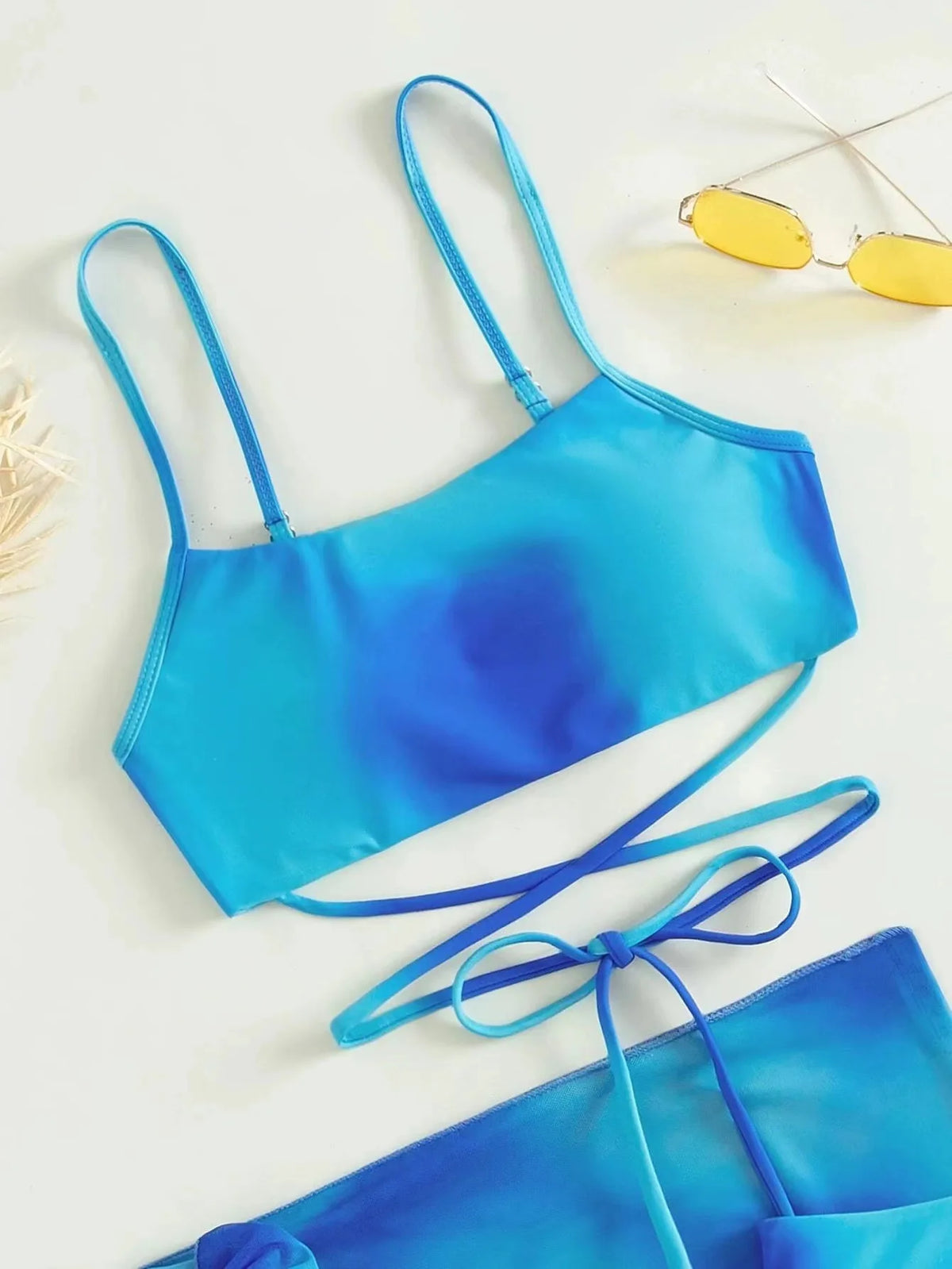 Tie Dye Bikini Swimsuit Women's Three Piece Set Mesh Skirt Split Body Suspender Fashionable Swimsuit Padded Bikini Set Swimwear
