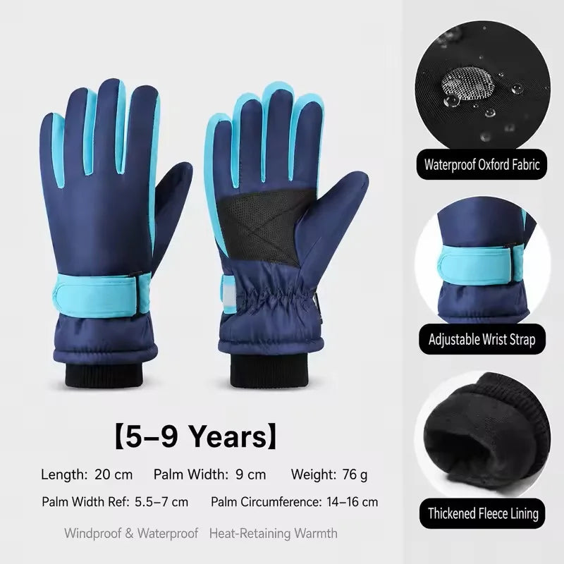 New Children Ski Gloves Keep Finger Warm Waterproof Thicken Mittens Winter Snowboard Snow Kids Gloves for Boys Girl Accessories