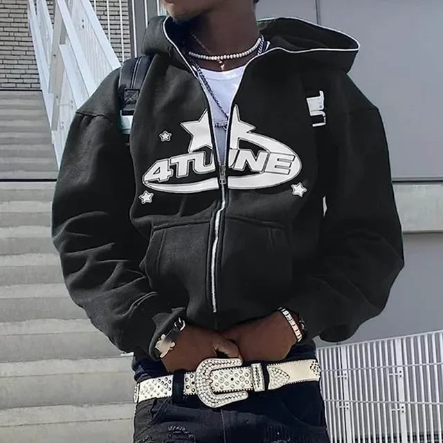 Men’s Hip Hop Printed Zip Hoodie