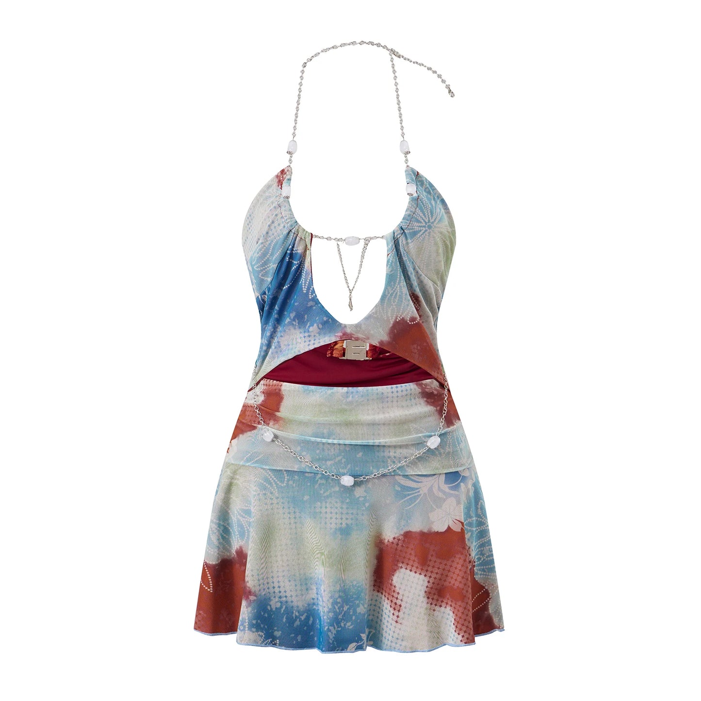 Women’s Y2K Beaded Chain Halter Mini Dress