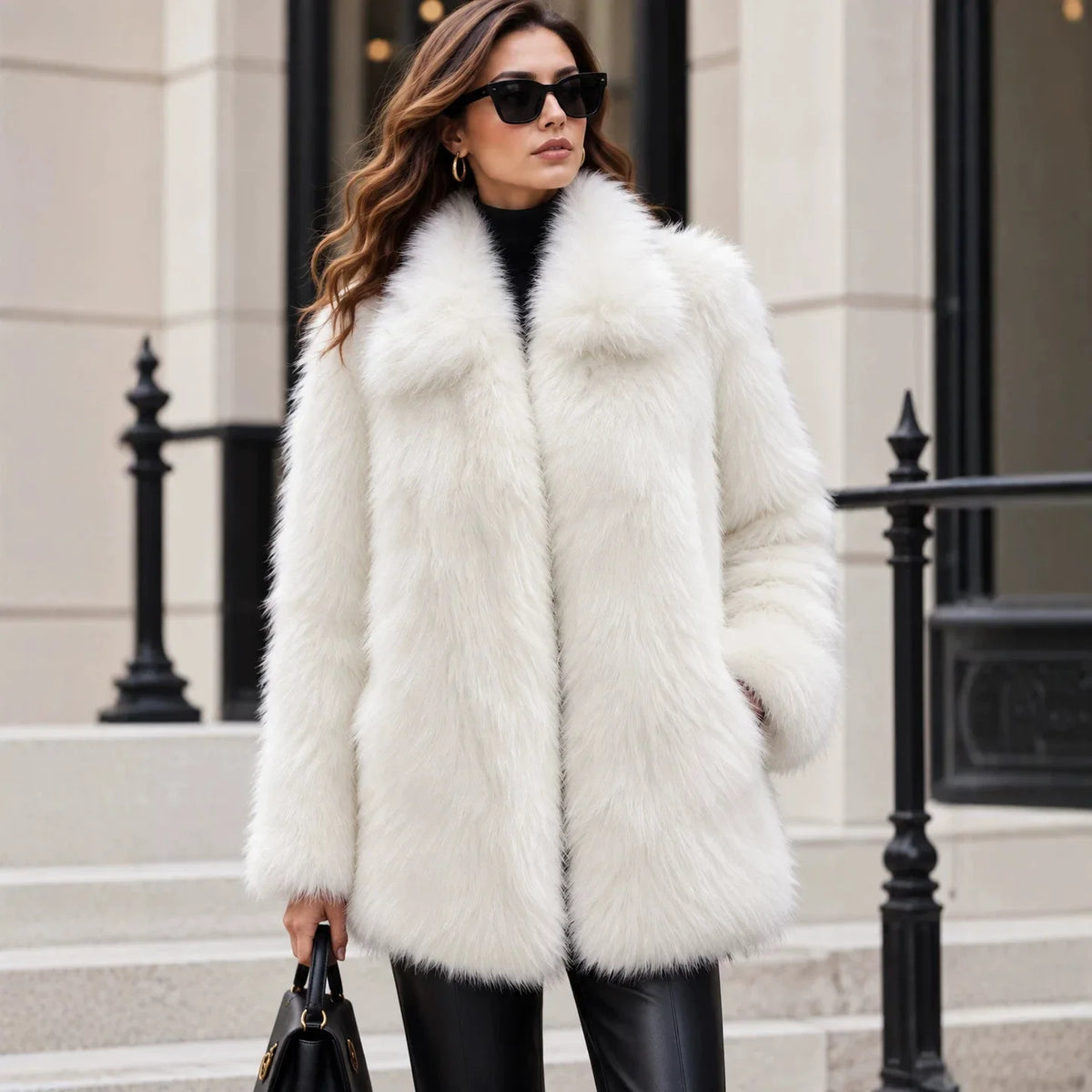 Women's Luxury Long Faux Fox Fur Coat