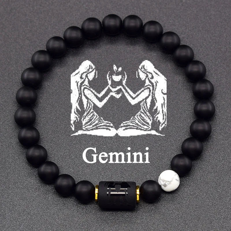 12 Zodiac Constellation Signs Bracelet for Men & Women – Natural Tiger Eye Stone Beaded Bracelet, Leo Taurus Charm Couple Jewelry