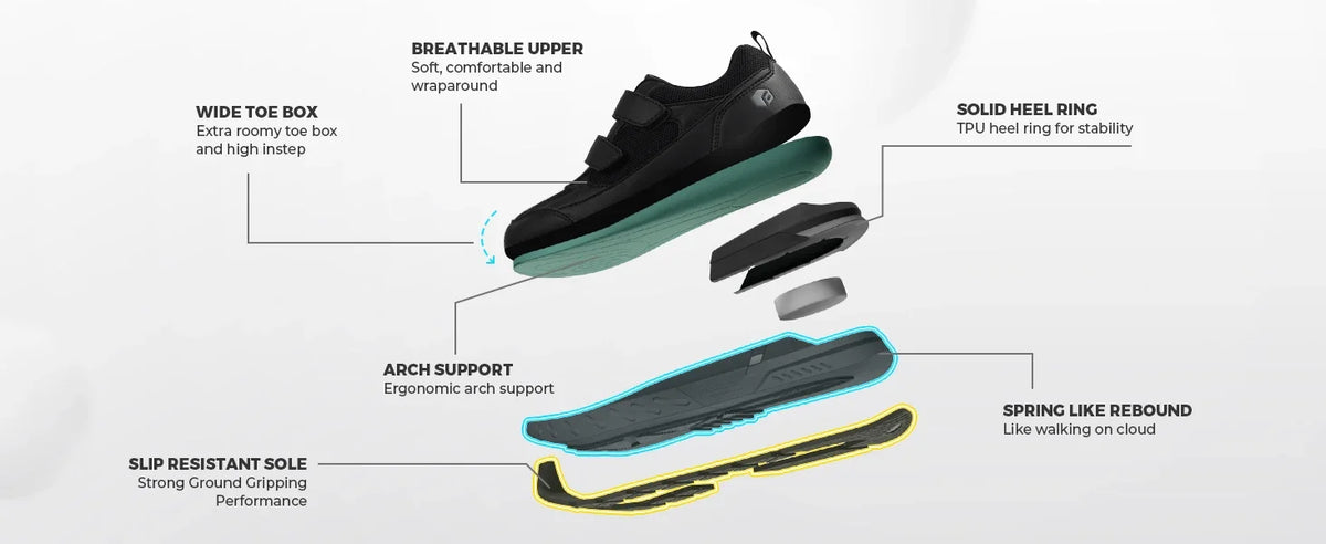 FitVille Wide Width Men'S Athletic Shoes Low-Top Non-Slip Lightweight Running Shoe For Swollen Feet with Arch Support