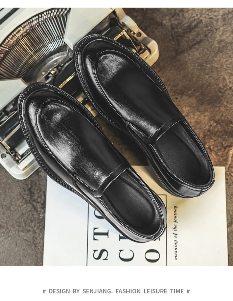 Men Vintage Burnished Leather Shoes 2026 Autumn New Trendy Low Top Slip On Casual Leather Shoes British Style Loafers For Men