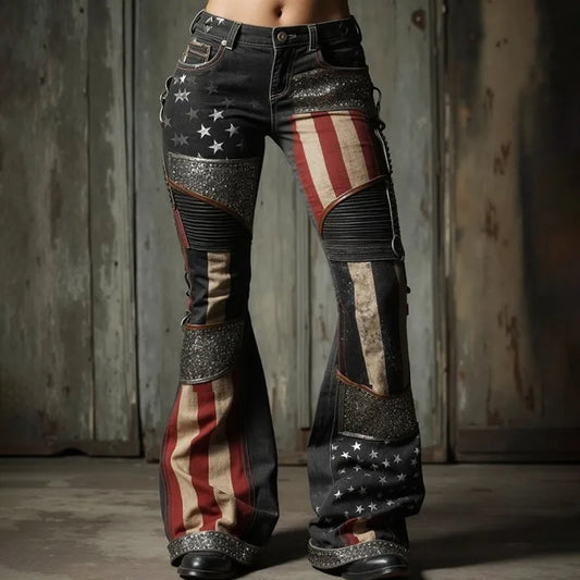 Women’s High-Waist 3D Print Flare Jeans