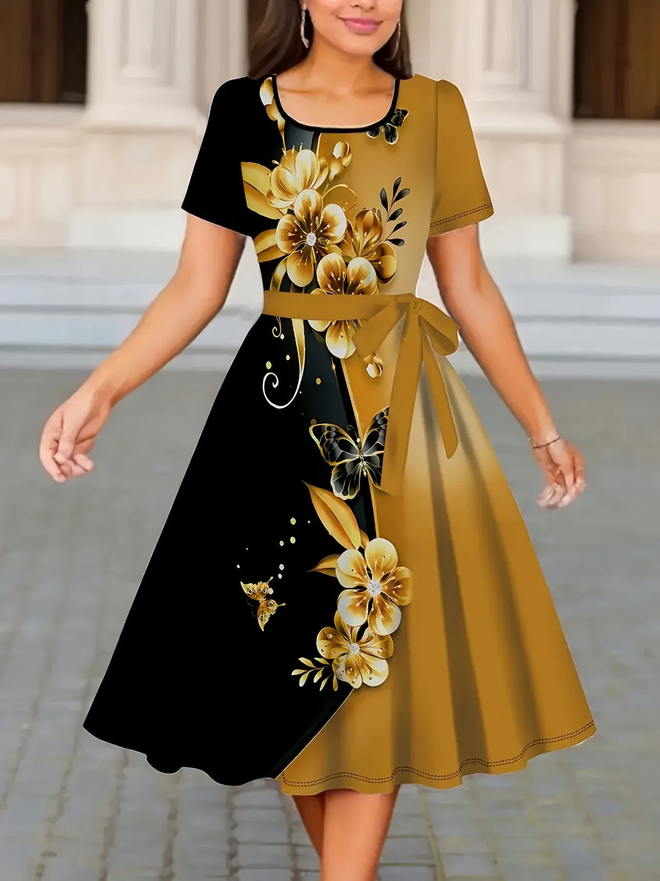 Women’s Floral Lace-Up Fit & Flare Dress