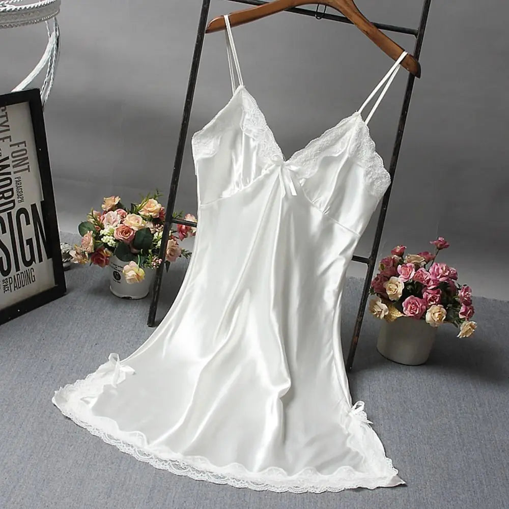 Women’s Elegant V-Neck Satin Nightgown