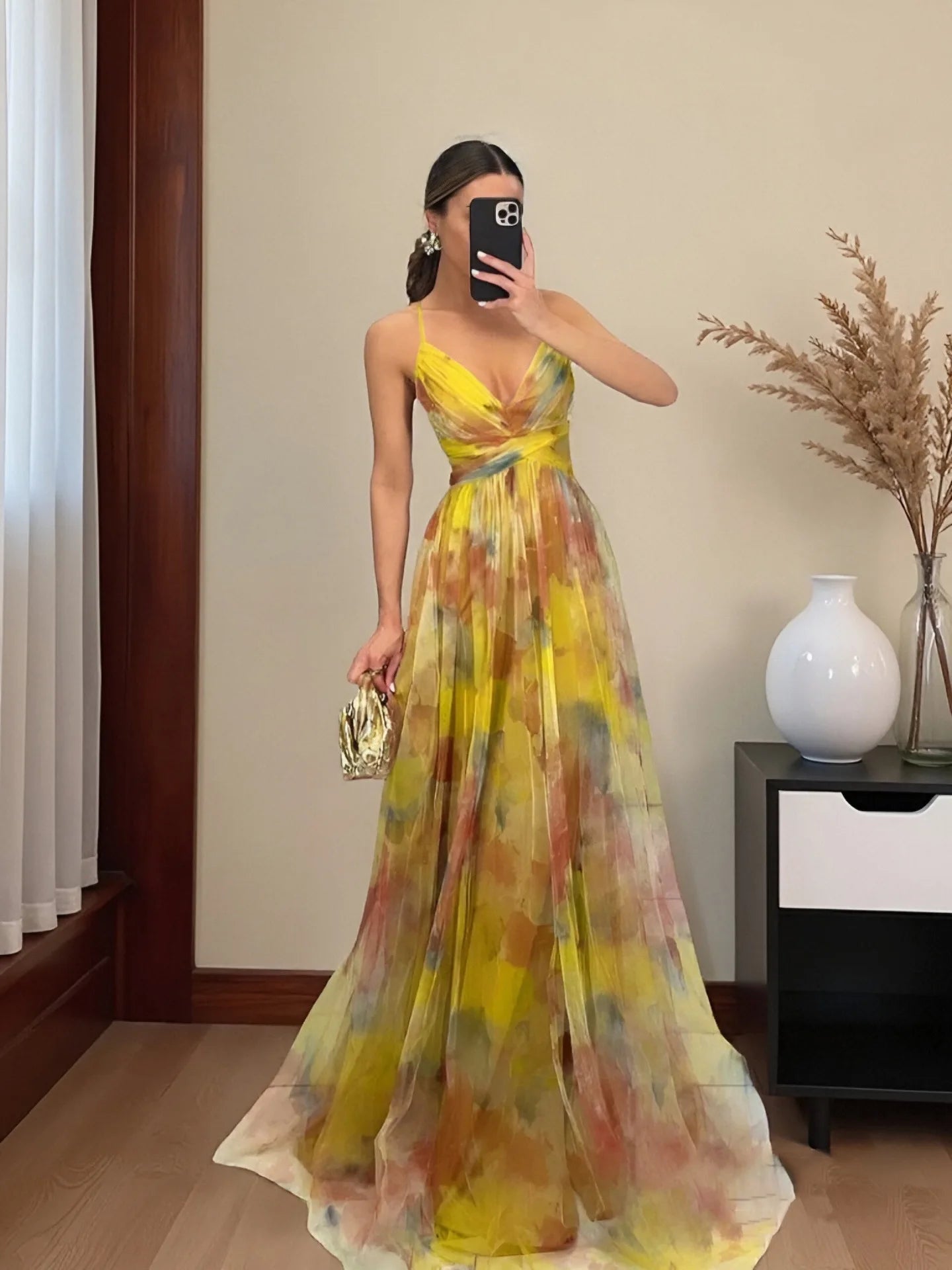 Women’s Elegant Printed Backless Maxi Dress