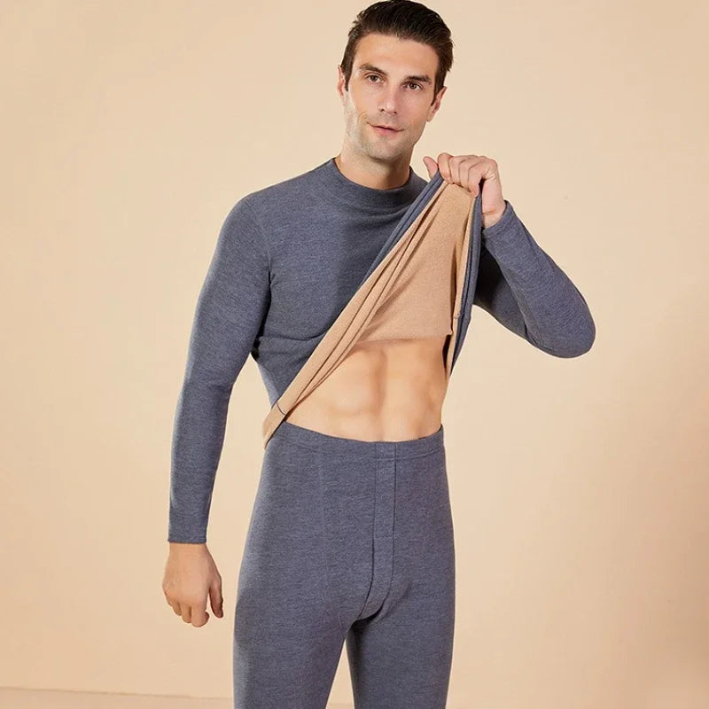 Men's Mock Neck Fleece Thermal Underwear Set
