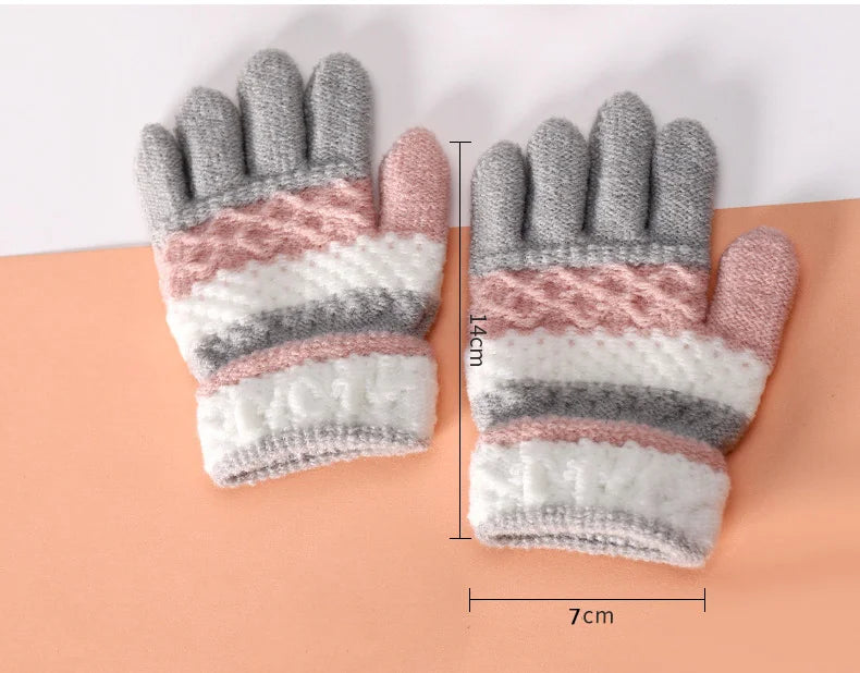 Winter Kids Gloves for Boys Girls Little Children Baby Full Finger Warm Stripes Knitted Casual Outdoor Accessories 3-7 Years
