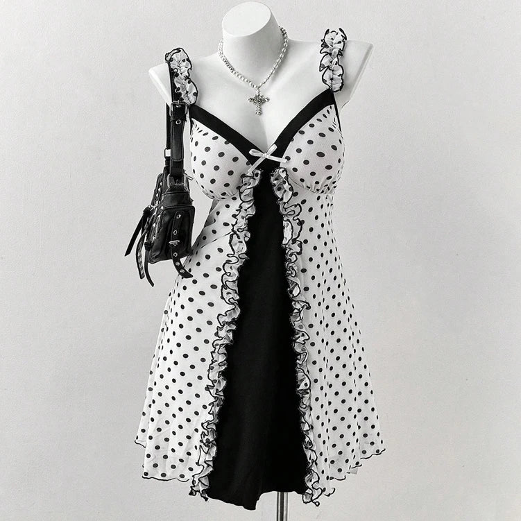 Women’s Y2K Polka Dot Bow Mini Dress