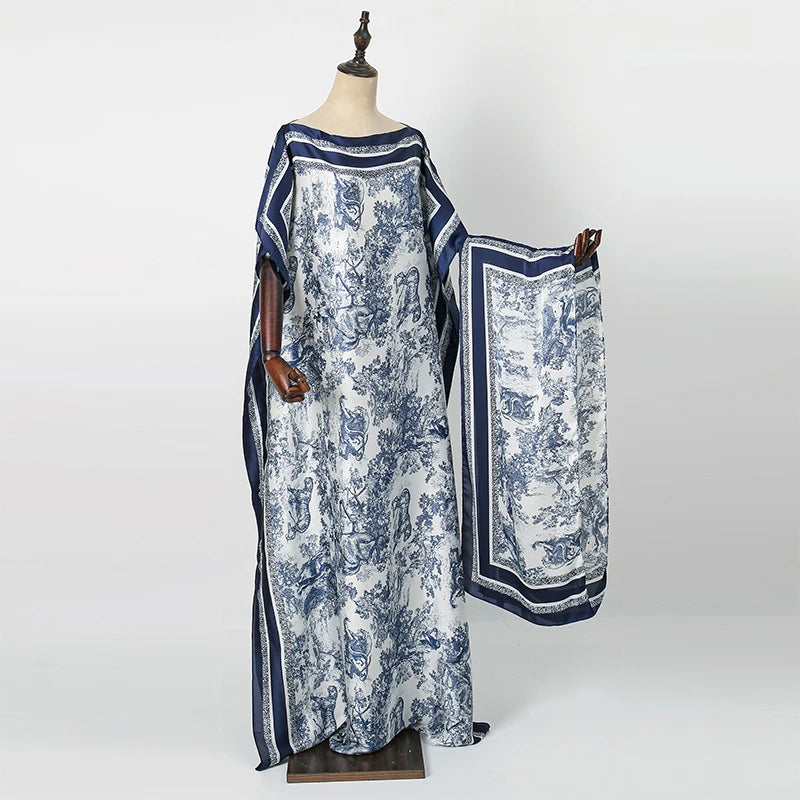 Women’s Luxury Satin-Style Printed Abaya Dress