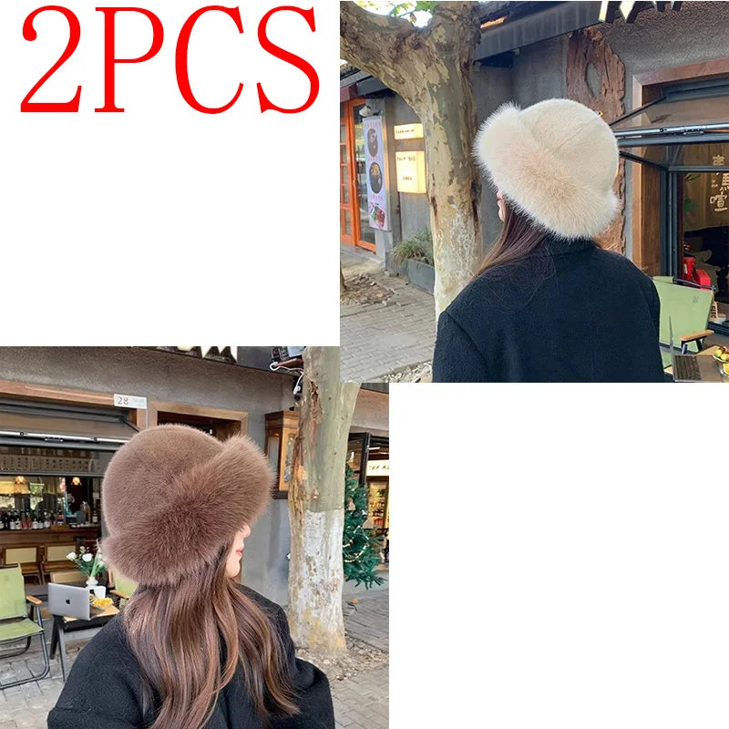 Autumn and Winter 2025 New Mongolian Hat Women's Fashion Fur Cap Fur Hat Brimless Plush Fluffy Skiing Riding Warm Caps MZr02
