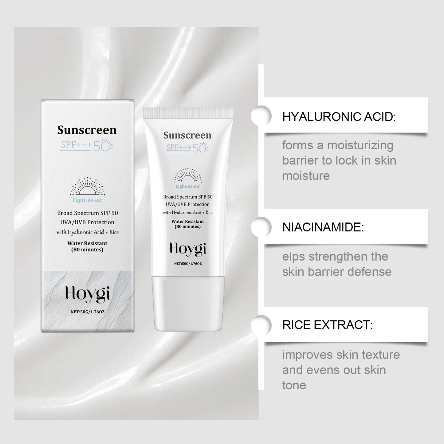 HOYGI SPF50 Facial Sunscreen – Hyaluronic Acid Moisturizing Face Cream, Skin-Brightening Sunblock & Daily Korean Skincare
