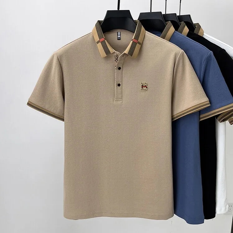 Luxury brand logo short sleeve polo shirt men summer new high-end silk cotton breathable Paul T-shirt fashion casual men's wear