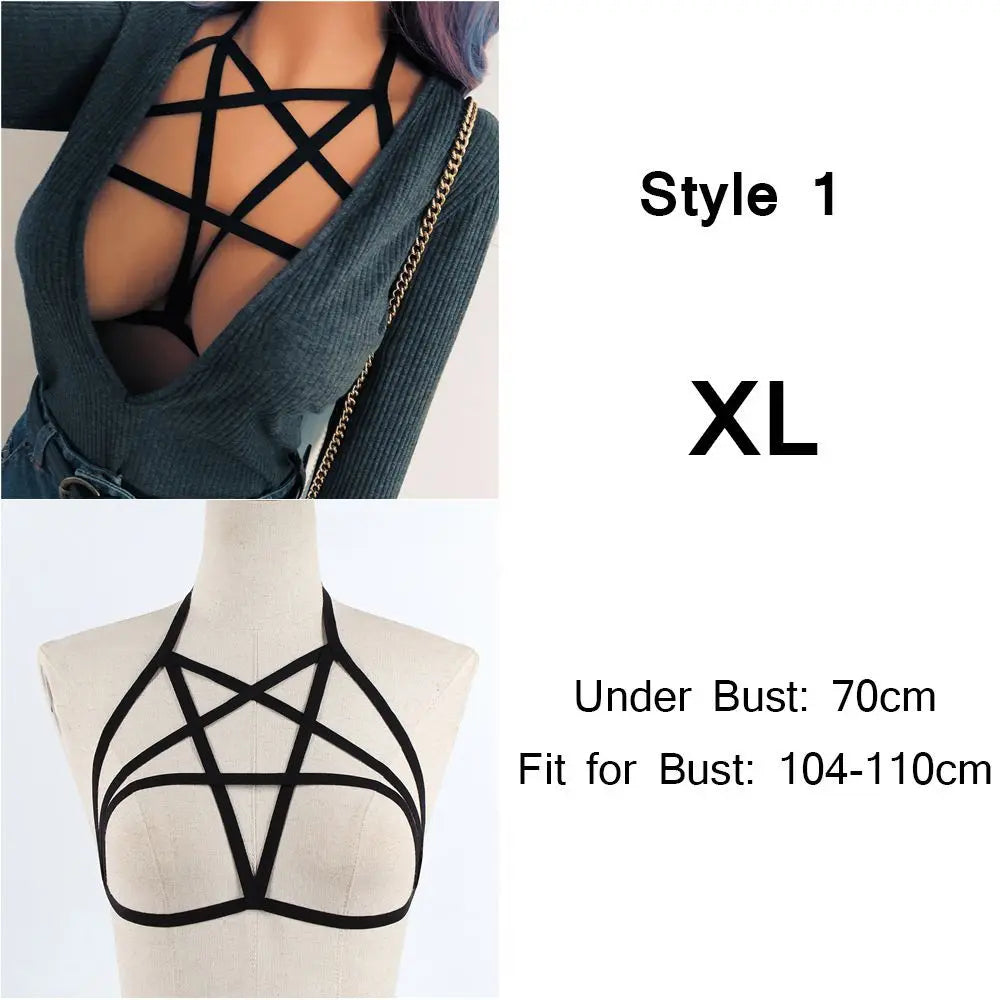 Fashion  Women's Sexy Black Lingerie Hollow Caged Harness Bra Tops Push Up Bralette Bustier Belt Bra
