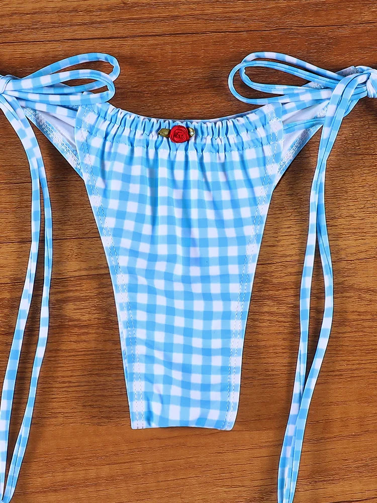 ZRTAK Sexy Bikinis Triangle Micro Swimwear Women Bathing Suit Pleated Blue Swimsuit Females Bikini Sets Thong Biquinis