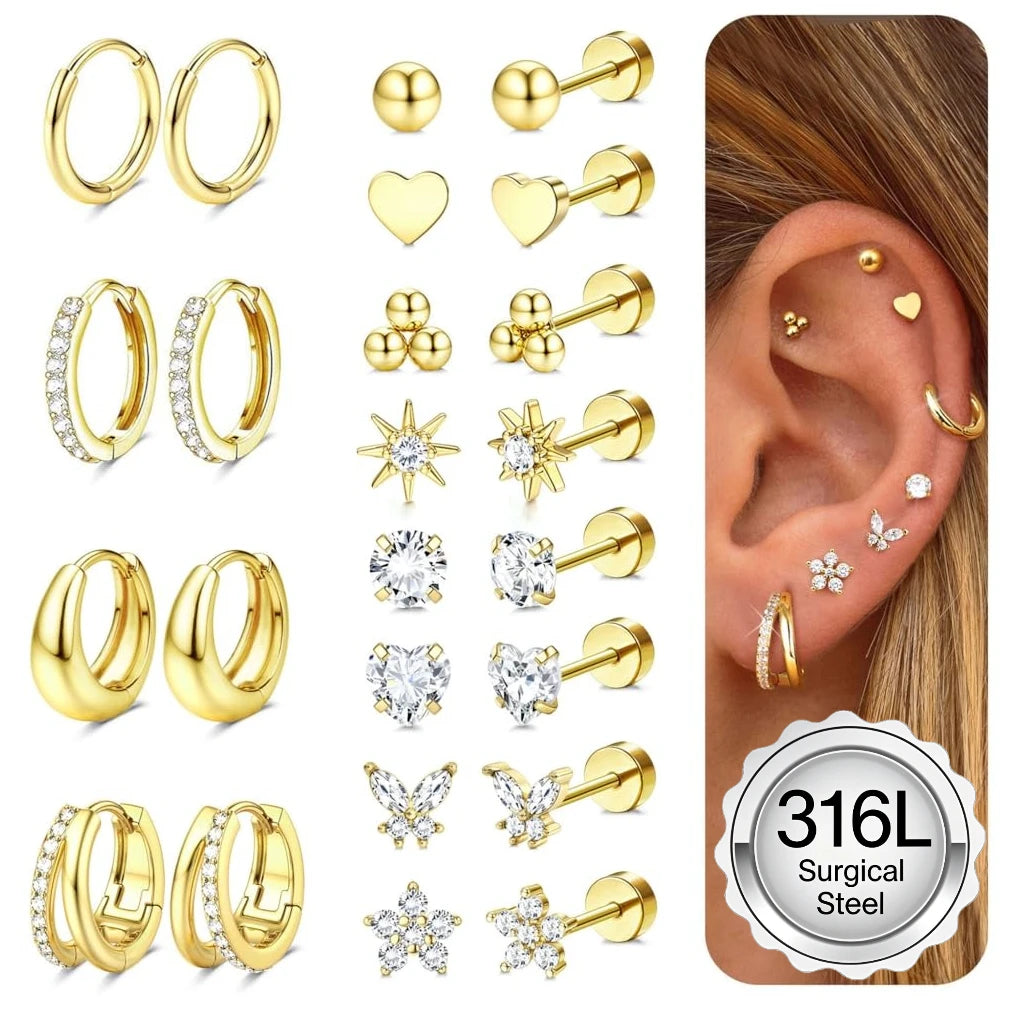 14K Gold-Plated Stainless Steel Classic Stud Earrings