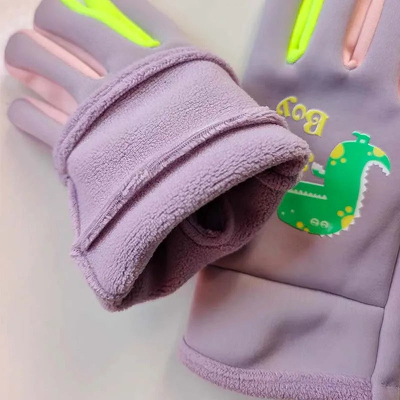 Children Warm Plush Gloves Winter Boys Girls Kids Outdoor Windproof Skiing Cycling Gloves Glow Students Toddler Cycling Mittens