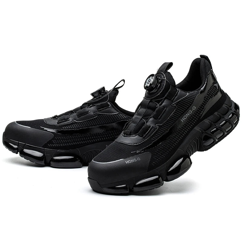 Rotating Button Protective Safety Shoes Men Steel Toe Sneakers Air Cushion Work Shoes Man Puncture Proof Work Safety Boots