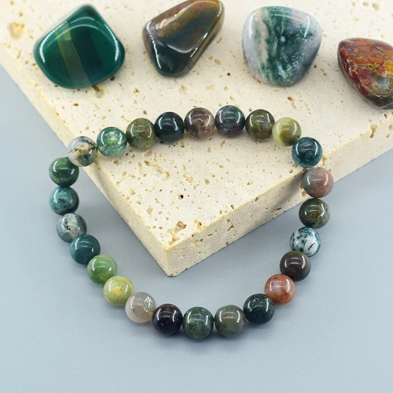 Indian Agate Bead Bracelet for Women – Natural Colorful Crystal Stone Strand Bracelet, Energy-Inspired Yoga Jewelry Gift