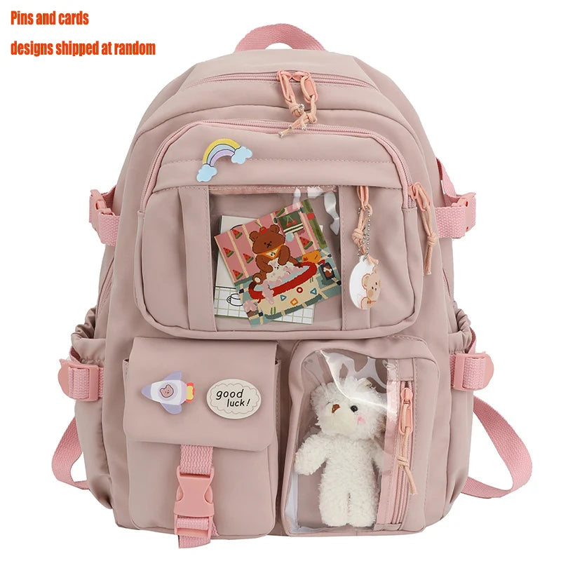 Cute Women’s Waterproof Nylon Backpack – Multi-Pocket Kawaii School Bag, Laptop & Book Pack for Girls, Stylish Student Travel Backpack