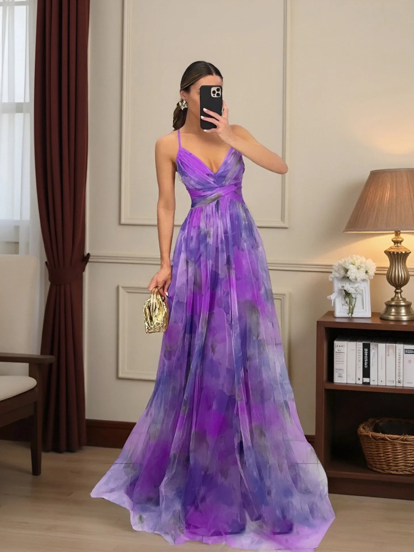 Women’s Elegant Printed Backless Maxi Dress