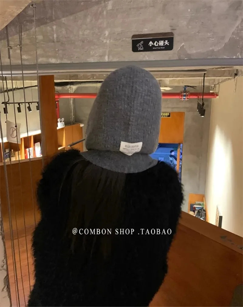 Oversize Hood Scarf Balaclava Hat Winter Ear Protection Windproof Warm Balaclava Hats Women Fashion Hat and Scarf Skullies Beani