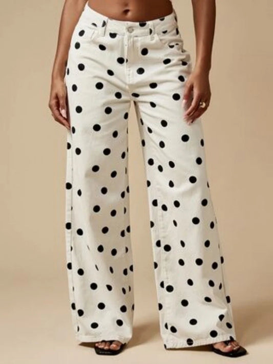 Women’s Retro Polka Dot Wide-Leg Jeans