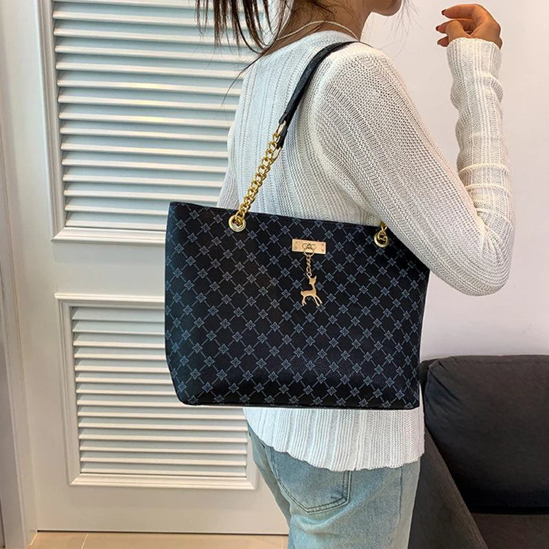 Women’s Fashion Plaid PU Shoulder Tote Bag