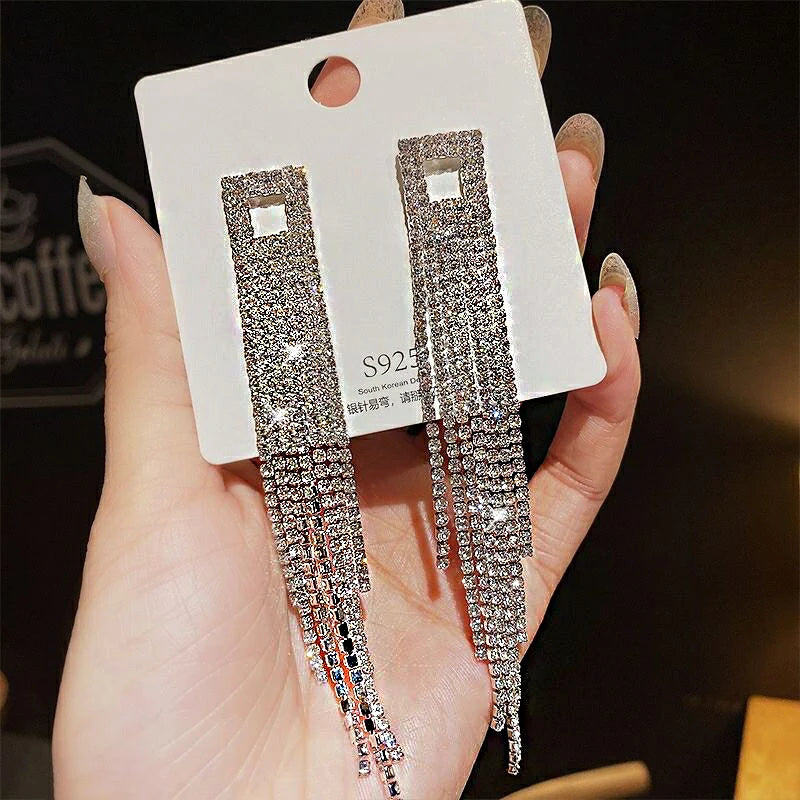 Crystal Zircon Geometric Drop Earrings