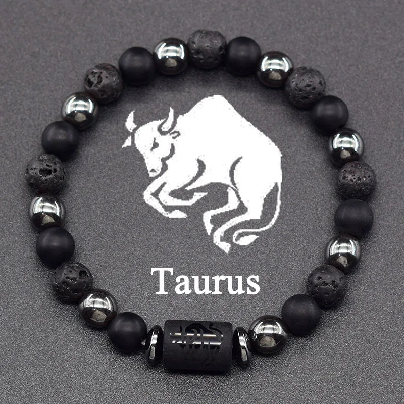 12 Zodiac Constellation Signs Bracelet for Men & Women – Natural Tiger Eye Stone Beaded Bracelet, Leo Taurus Charm Couple Jewelry