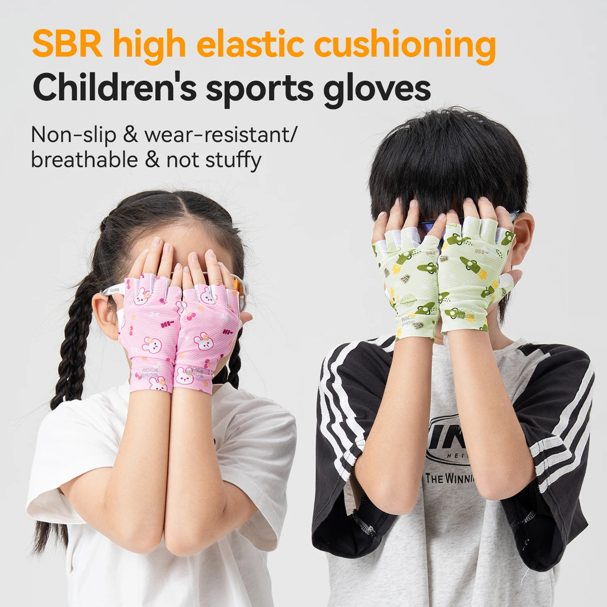 ROCKBROS Children Sports Gloves Non-Slip Wear-Resistant with SBR Palm Pads Cycling Gloves Childlike Graffiti Bike Riding Gloves