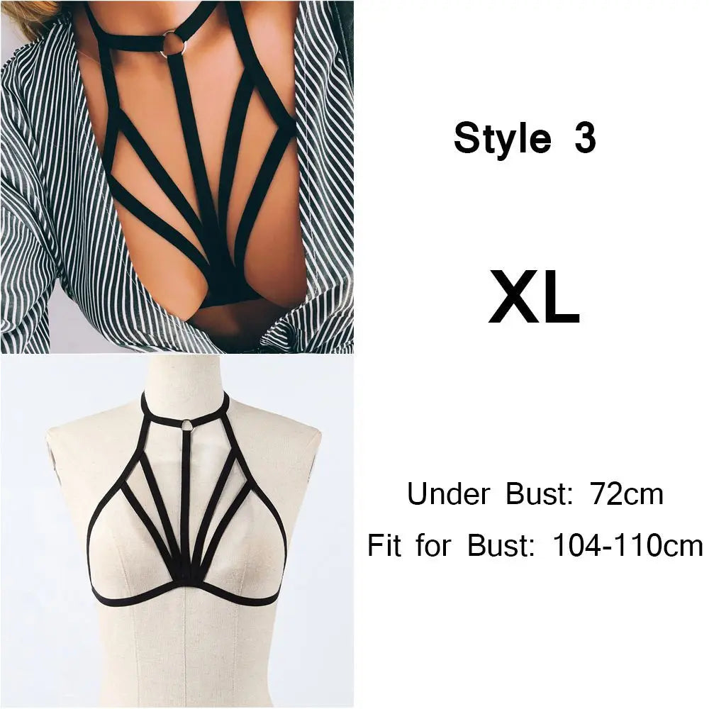 Fashion  Women's Sexy Black Lingerie Hollow Caged Harness Bra Tops Push Up Bralette Bustier Belt Bra