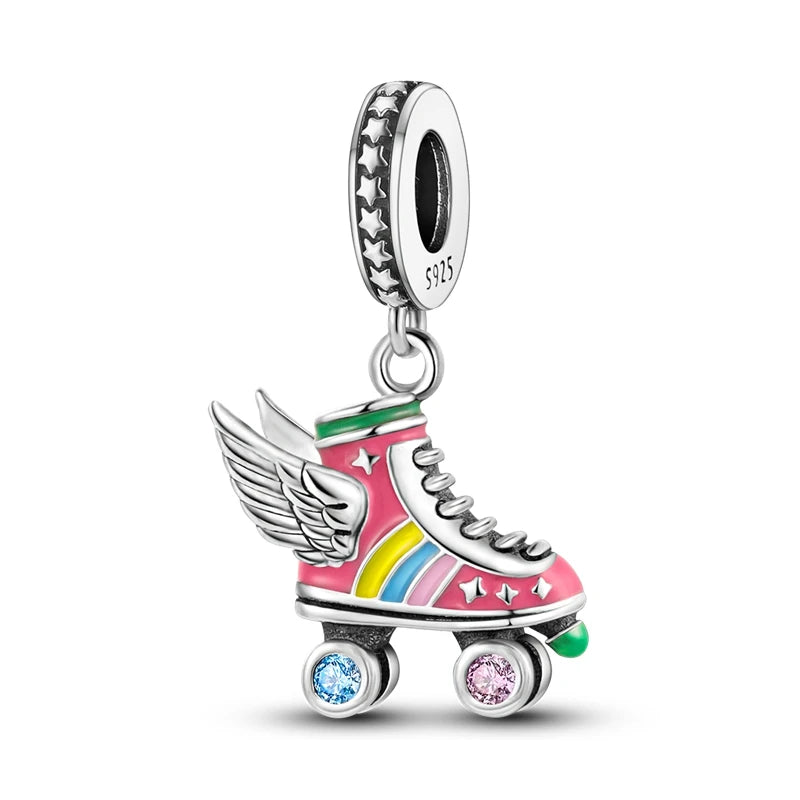 925 Sterling Silver Pink Ballet Girl Bow Pendant Charm Bead for Women – Elegant DIY Jewelry Making Charm for Bracelets & Necklaces