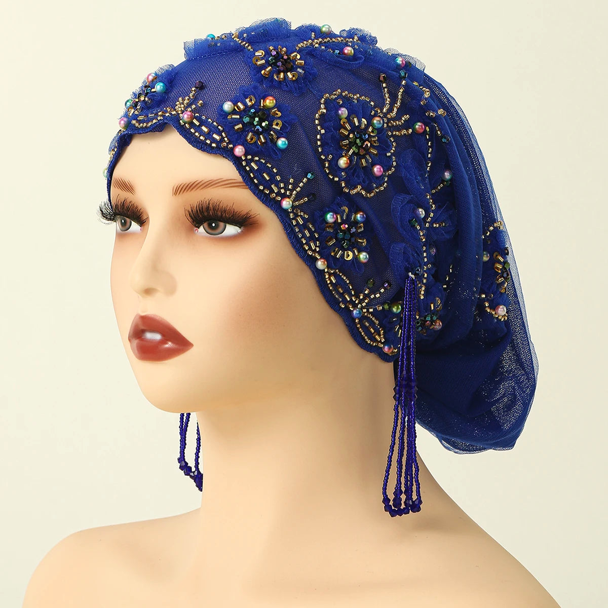 Women’s Luxury Pearl Embroidered Mesh Hijab Cap