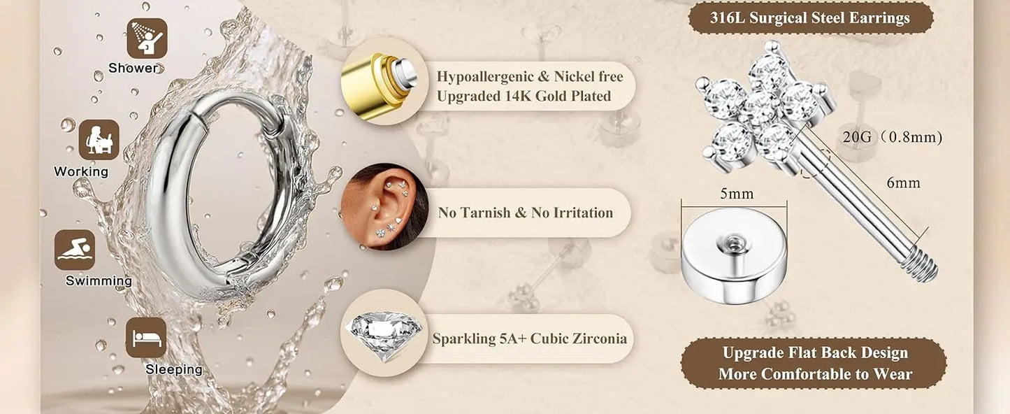 14K Gold-Plated Stainless Steel Classic Stud Earrings