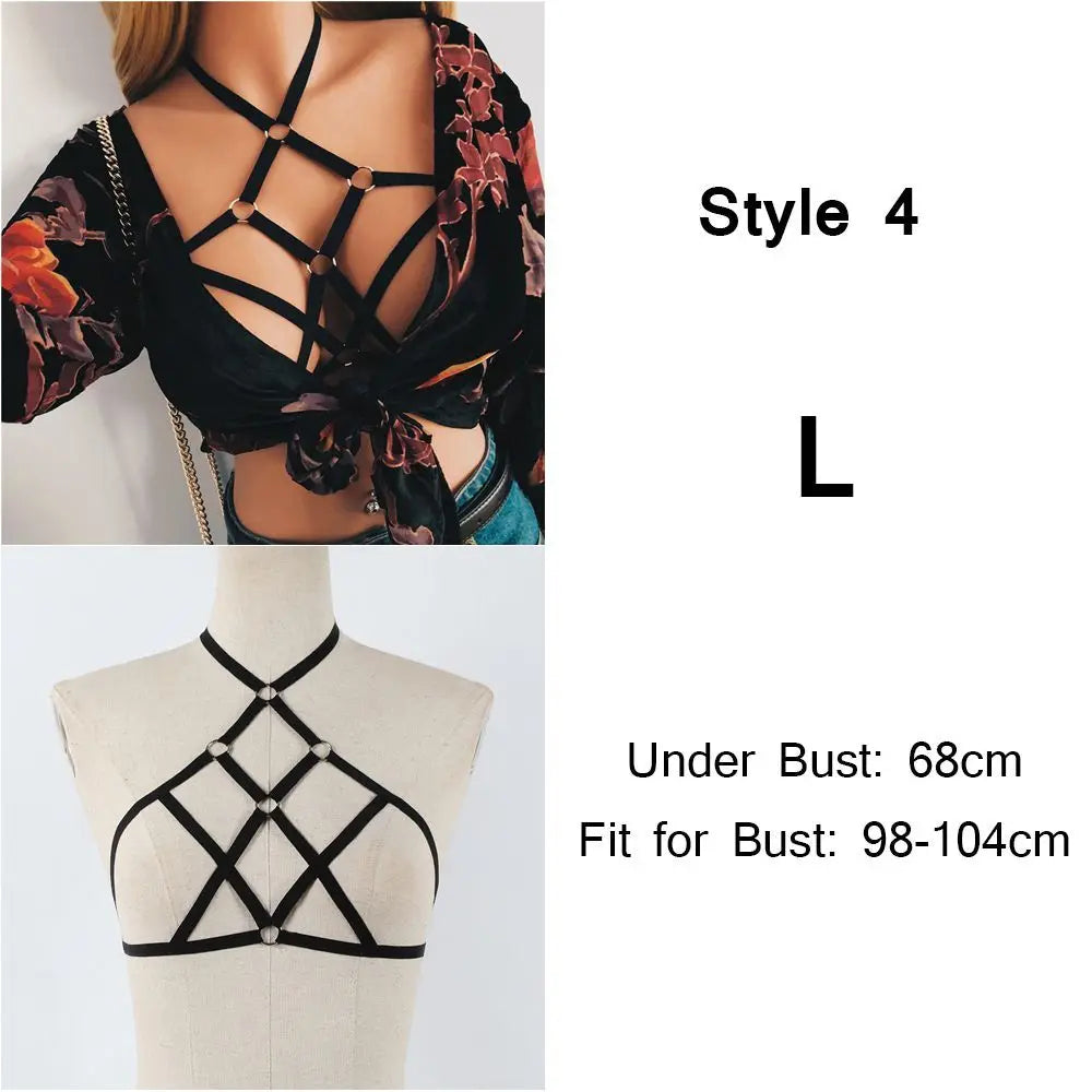 Fashion  Women's Sexy Black Lingerie Hollow Caged Harness Bra Tops Push Up Bralette Bustier Belt Bra