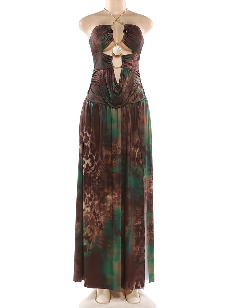 Women’s Elegant Hollow-Out Halter Maxi Dress.