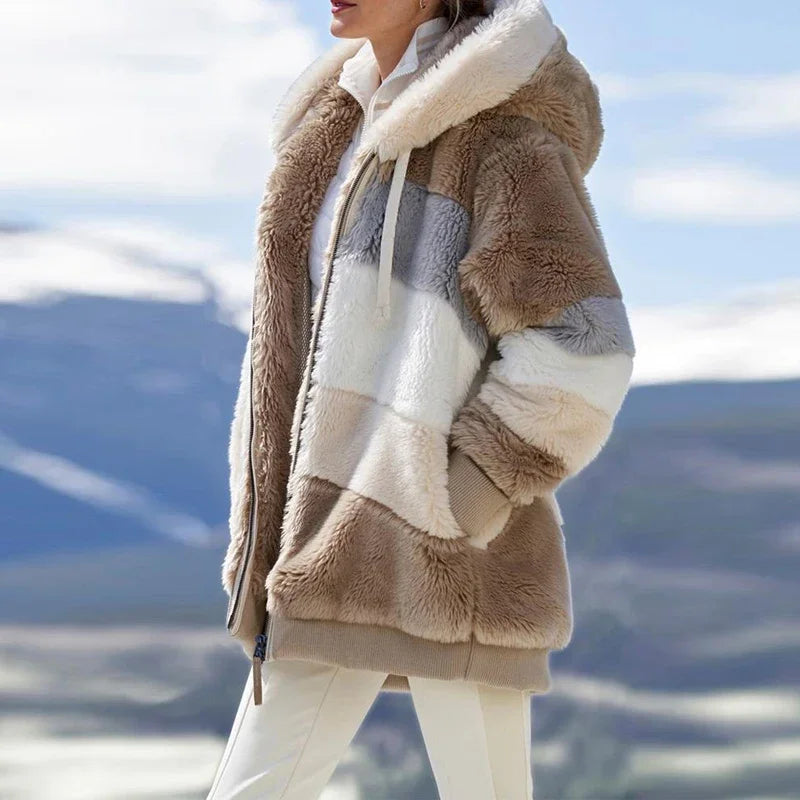 Women's Hooded Plaid Patchwork Winter Jacket