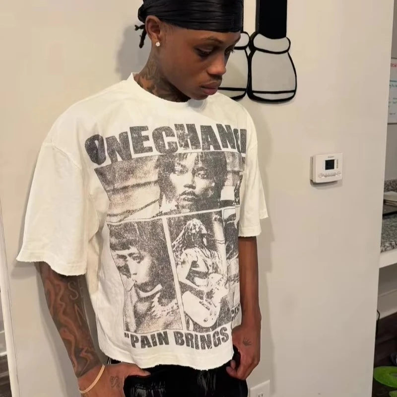 Men's Y2K T-shirt with street basketball graphic print, short-sleeved cotton T-shirt All-season cotton streetwear