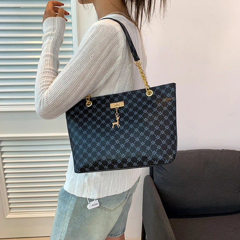Women’s Fashion Plaid PU Shoulder Tote Bag